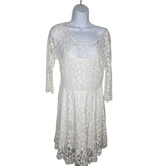 Free People Lace‎ Dress Floral Overlay Bohemian Party Cocktail White Size 10 - Picture 1 of 8